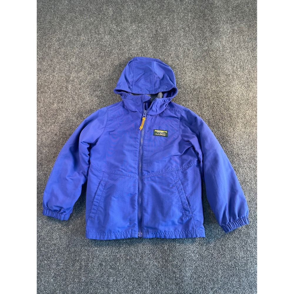 LL Bean Kids Blue Fleece Lined Warm-Up Jacket Hooded Size 4